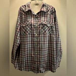 Wrangler Wrancher size Large plaid pearl button long sleeve work wear sh…